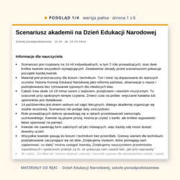 Scenariusz akademii na Dzień Edukacji Narodowej, szkoła ponadpodstawowa, wersja pełna i skrócona