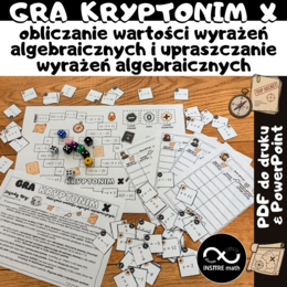 Wyrażenia algebraiczne GRA  KRYPTONIM  X obliczanie wartości wyrażeń algebraicznych i upraszczanie wyrażeń algebraicznych, Dzień Gier Planszowych