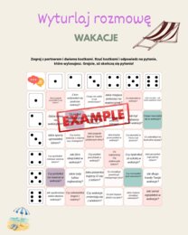 Plansza, wyturlaj rozmowę "Wakacje", integracja na pierwsze lekcje