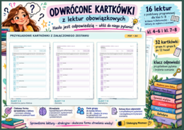ODWRÓCONE KARTKÓWKI Z LEKTUR – 16 lektur, 32 kartkówki z kluczem odpowiedzi | klasy 4–8