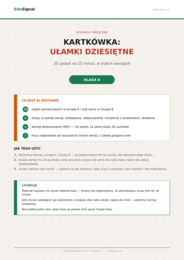 Ułamki dziesiętne — kartkówka z działań pamięciowych, klasa 6 (2 grupy + wersja dostosowana + klucz)