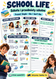 E010 School Life – szkoła i przedmioty szkolne | Present Simple, speaking i gra | A2+/B1