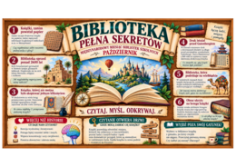 BIBLIOTEKA PEŁNA SEKRETÓW – gazetka XXL | Miesiąc Bibliotek Szkolnych | 44 strony PDF | różne rozmiary
