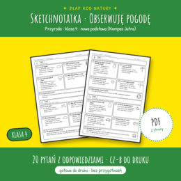 Sketchnotatka „Obserwuję pogodę” – przyroda kl. 4 | pytania i odpowiedzi | nowa podstawa 2026 | PDF do druku