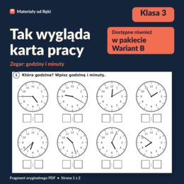 Zegar: godziny i minuty - karta pracy z kluczem | Matematyka, klasa 3 | Wariant B