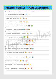 Make a Sentence! - Present Perfect - karta pracy - 3 formy - past participle  - angielski - ćwiczenia - zadania - do druku - egzamin ósmoklasisty - matura - gramatyka - do wydrukowania - .pdf