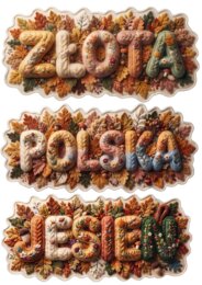 Złota Polska Jesień – przytulny, sweterkowy napis XXL na gazetkę i ramka dekoracyjna (formaty A4 / A3 / XXL)