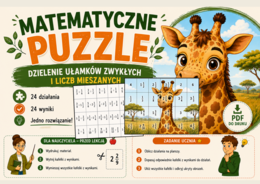 🧩 Pakiet 9 puzzli matematycznych – ułamki zwykłe, liczby mieszane, skracanie, dodawanie, odejmowanie, mnożenie i dzielenie | klasy 4–6