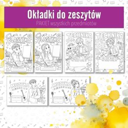 PAKIET okładki do zeszytów. Wklejki na pierwszą stronę z wszystkich przedmiotów.