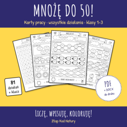 Tabliczka mnożenia do 50 – Karty pracy z kolorowanką i kluczem odpowiedzi (Klasy 1-3)