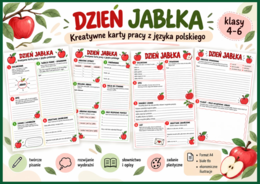 🍎 Dzień Jabłka – 4 kreatywne karty pracy z języka polskiego dla klas 4–6