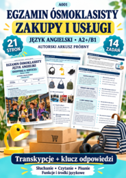 Zakupy i usługi - pełny zestaw E8.| Angielski A2+/B1 | 14 zadań, transkrypcje i klucz