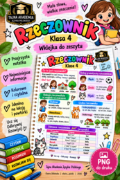 Rzeczownik – wklejka do zeszytu | Klasa 4 | Tajna Akademia Języka Polskiego | PNG