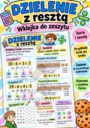 Dzielenie z resztą – wklejka do zeszytu z zadaniem| Klasy 4–5