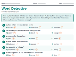 Word Detective- vocabulary exercise