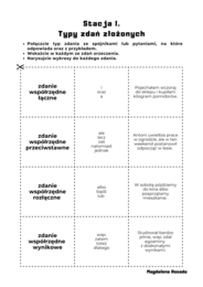 Stacje zadaniowe: Składnia (równoważniki zdań, zdania pojedyncze i zdania złożone)