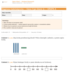 Diagnoza matematyczna – klasa 2 (po klasie 1)