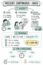 Present Continuous – sketchnoty Basic + Extended i karty pracy | A1–B1
