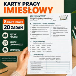 Imiesłowy karty pracy – 8 kart pracy, 20 zadań i klucz odpowiedzi | egzamin ósmoklasisty, klasa 7, klasa 8