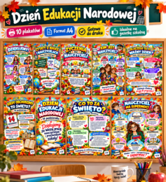 DZIEŃ EDUKACJI NARODOWEJ – 10 kolorowych plakatów A4 | gazetka szkolna, dekoracja klasy i korytarza