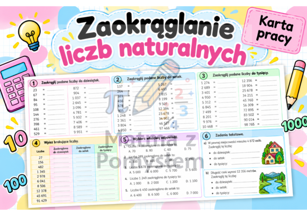 Zaokrąglanie liczb naturalnych – karta pracy