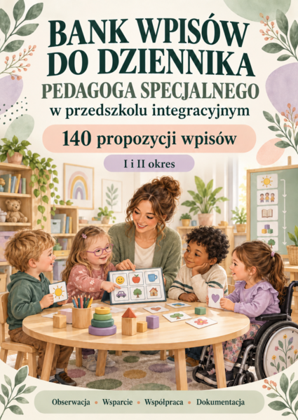 Bank wpisów do dziennika pedagoga specjalnego w przedszkolu integracyjnym.