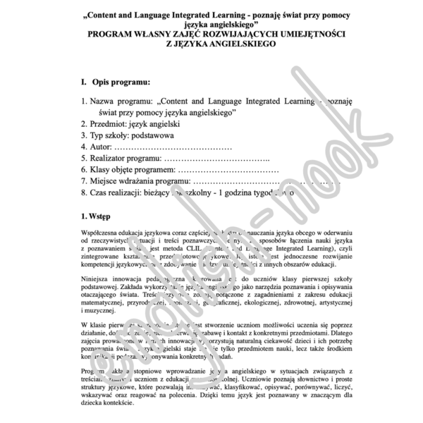 Poznaję świat przy pomocy języka angielskiego – program innowacji pedagogicznej CLiL dla klasy 1