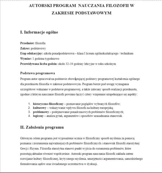 AUTORSKI PROGRAM  NAUCZANIA FILOZOFII W ZAKRESIE PODSTAWOWYM
