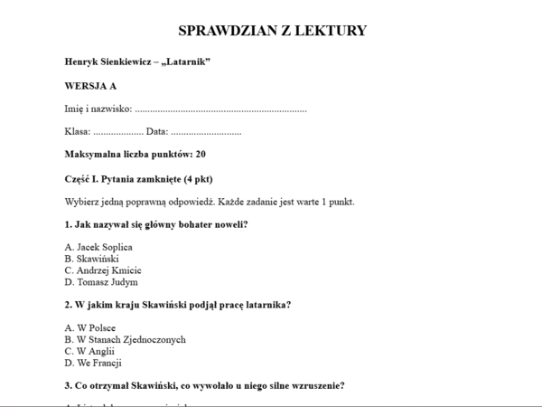 Sprawdzian- Latarnik