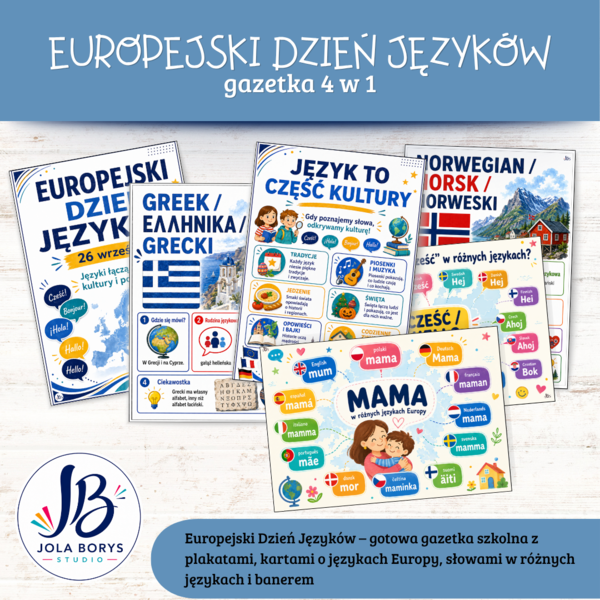 Europejski Dzień Języków – gazetka szkolna | plakaty, języki Europy, słowa w różnych językach + baner