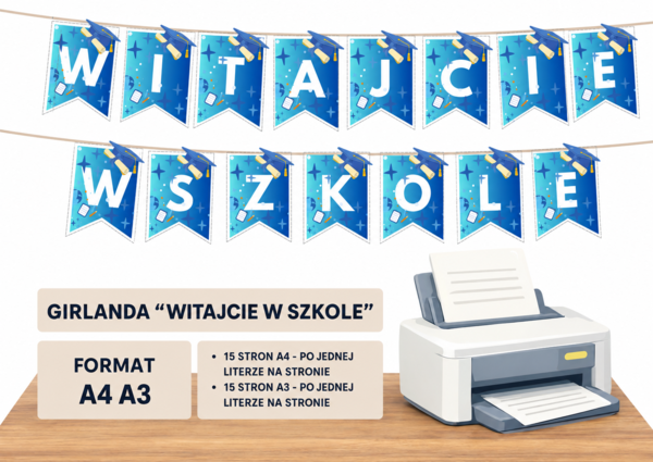 Girlanda „Witajcie w szkole” – dekoracja do druku A4 i A3