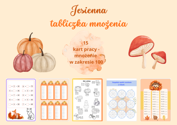 Mnożenie w zakresie 100 - jesienne ćwiczenia utrwalające