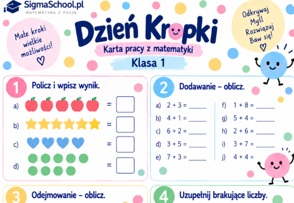 Karta pracy z matematyki: Dzień Kropki – Klasa 1