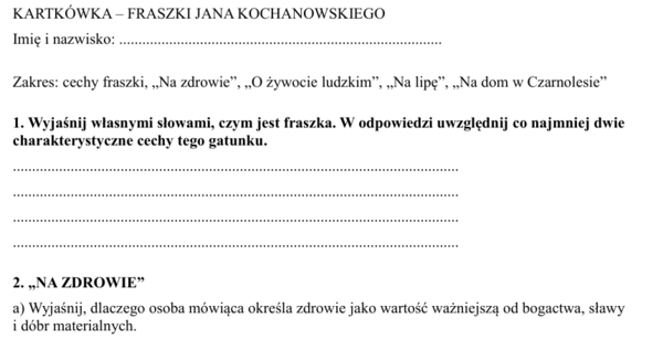 Kartkówka z fraszek Kochanowskiego