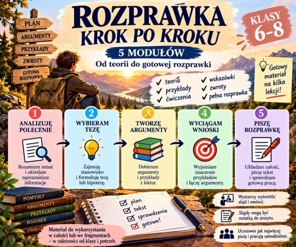 Rozprawka krok po kroku- 5 modułów w formie prezentacji