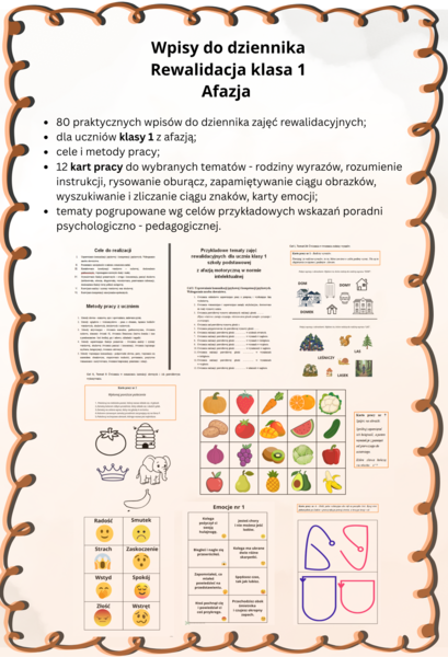 Tematy do dziennika Rewalidacja Afazja + klasa 1 + karty pracy