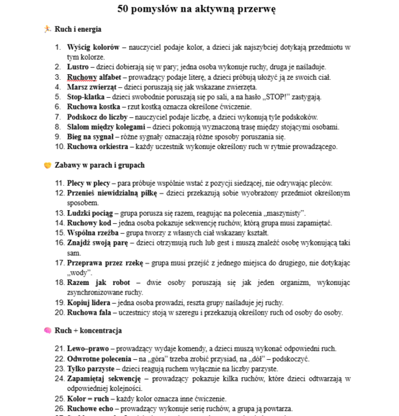 50 pomysłów na aktywną przerwę.
