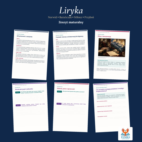 Liryka — Norwid, Barańczak, Miłosz, Przyboś | Zeszyt maturalny: szczegółowe omówienie, 72 zadania i klucz odpowiedzi