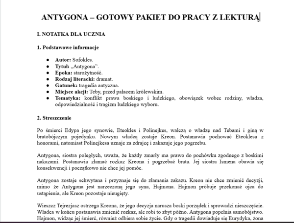 Antygona- pakiet do pracy z lekturą