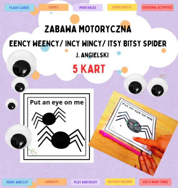 Zabawa motoryczna Incy wincy/Eetsy Beetsy Spider. Googly eyes game. Utrwalenie cyfr. Rymowanka na j. angielski.