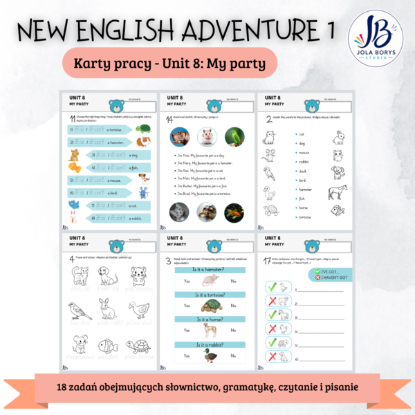 New English Adventure 1 – Unit 8: My Party – karty pracy