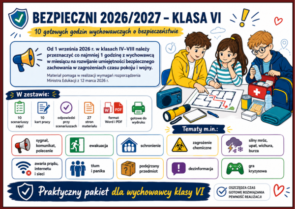 🛡️ BEZPIECZNI 2026/2027 – KLASA VI - 10 gotowych godzin wychowawczych o bezpieczeństwie