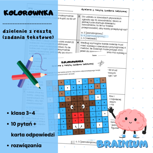 KOLOROWANKA - dzielenie z resztą (zadania tekstowe)