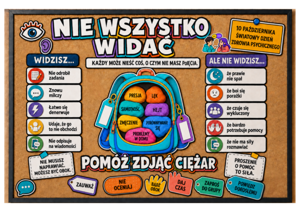 NIE WSZYSTKO WIDAĆ – gazetka na Dzień Zdrowia Psychicznego + lekcja wychowawcza i karty pracy | klasy 4–8