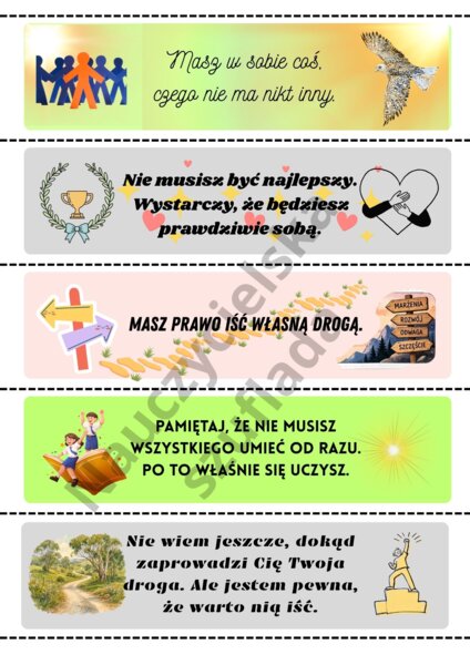 Zakładki - kartki od nauczyciela dla uczniów na DEN.