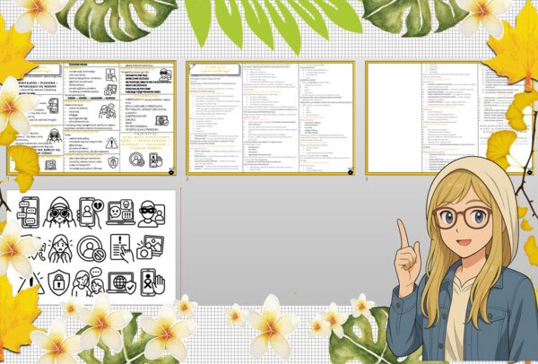 Sketchnotka/notatka dla ucznia i osobna notatka jako przypomnienie dla nauczyciela w pdf. Temat "Czym jest cyberstalking?". Edukacja zdrowotna. Klasa 4.