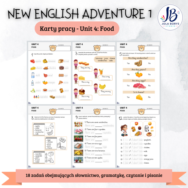 New English Adventure 1 – Unit 4: Food – karty pracy