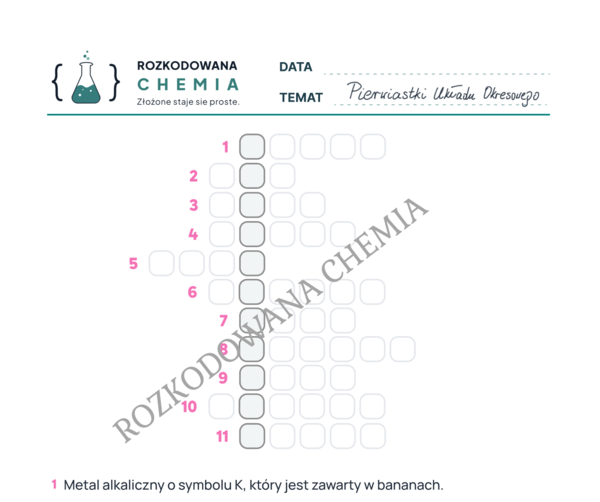 Krzyżówka chemiczna - Pierwiastki Układu Okresowego
