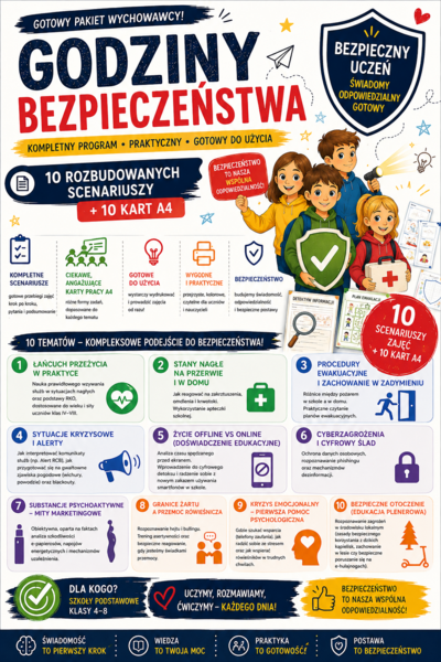 Pakiet wychowawcy (10 scenariuszy + karty pracy) – Bezpieczeństwo kl. 4–8