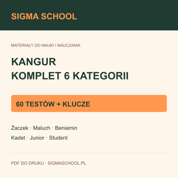 Kangur — wszystkie 6 kategorii, 60 testów + klucze